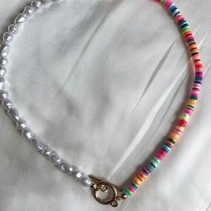 Faux Pearl & Clay Beaded Necklace